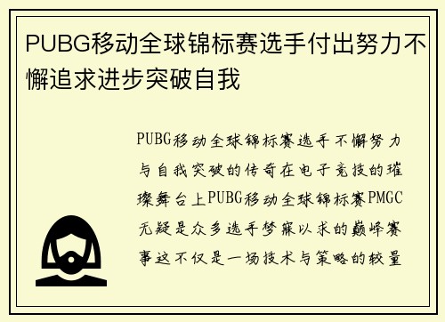 PUBG移动全球锦标赛选手付出努力不懈追求进步突破自我