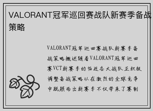 VALORANT冠军巡回赛战队新赛季备战策略