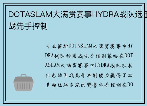 DOTASLAM大满贯赛事HYDRA战队选手团战先手控制