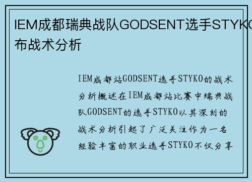 IEM成都瑞典战队GODSENT选手STYKO发布战术分析