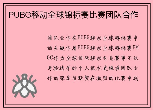 PUBG移动全球锦标赛比赛团队合作