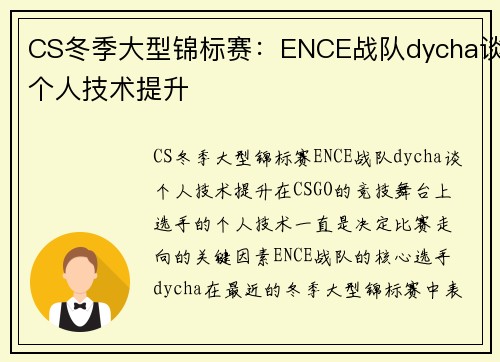 CS冬季大型锦标赛：ENCE战队dycha谈个人技术提升